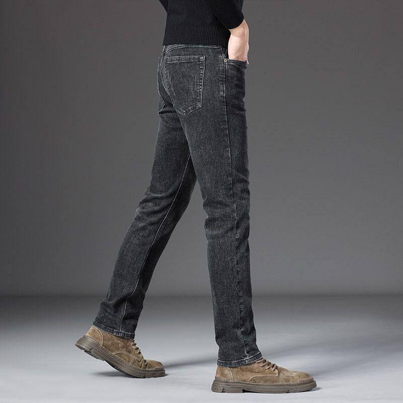 Foreign Trade Surplus Spring and Autumn New Style Gray Retro Jeans for Men, Heavyweight Straight Loose Fit, Stretchy, Cool Casual Long Pants