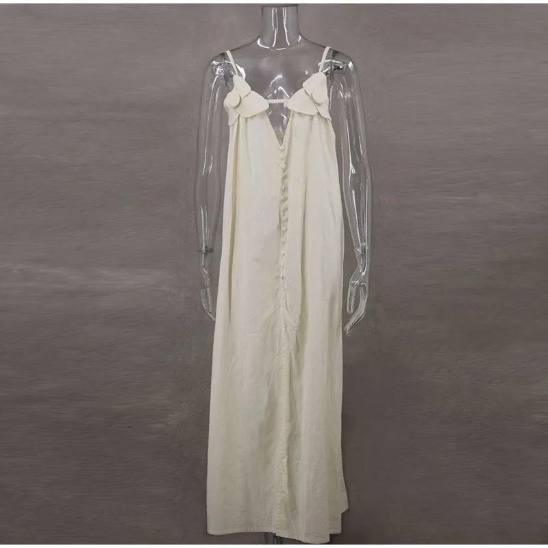 Женское длинное платье с цветочным принтом и глубоким V-образным вырезом — фото 5