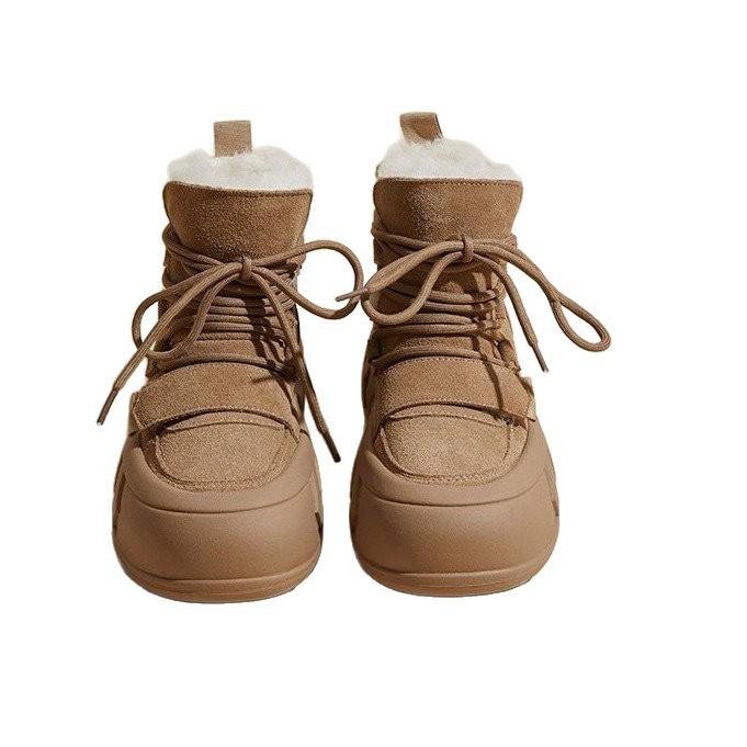 Leather snow boots women's new winter velvet thickened warm cotton shoes thick-soled white shoes white short boots