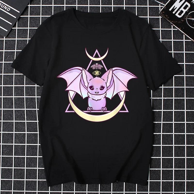 Katze Pastell Goth Mond Kawaii Halloween Schädel Lila Hexe Damen Kleidung Weiblich Klassische Ästhetik Grafik T-Shirts Freundin Geschenk