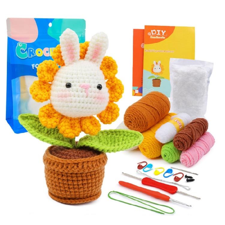 DIY Crochet Craft Set Crochet Pot Plant Kits with Crochet Hook, Yarns, Needle