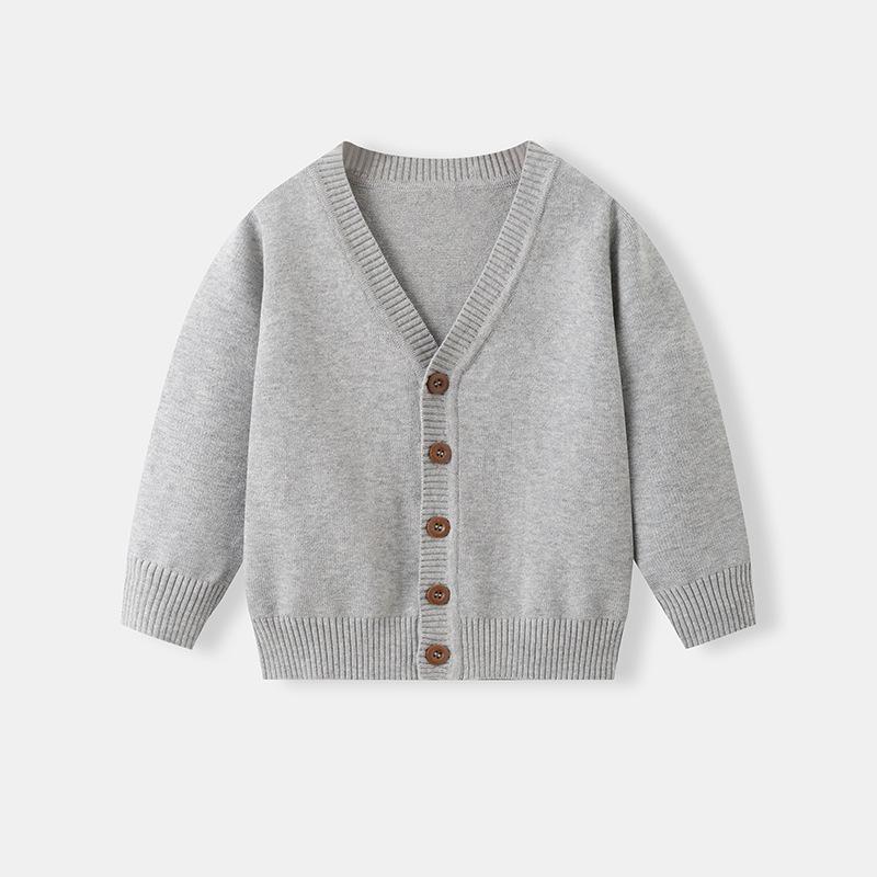 Spring & Autumn Kids' V-neck Knit Cardigan - Boys & Girls School Style Cotton Outerwear