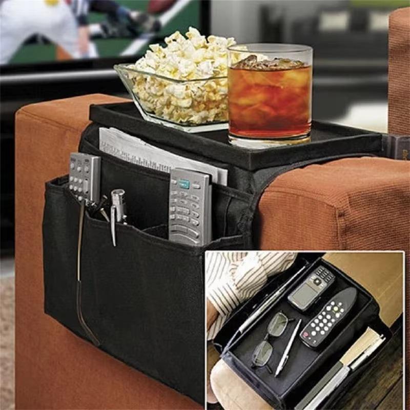 Bolsa Organizadora de Apoio de Braço de Sofá com 4 Bolsos - Bandeja Antiderrapante para Sofá para Controlo Remoto, Telefone, Snacks - Sala de Estar &; Essencial para Apartamento (serve Cadeira, Dormitório)