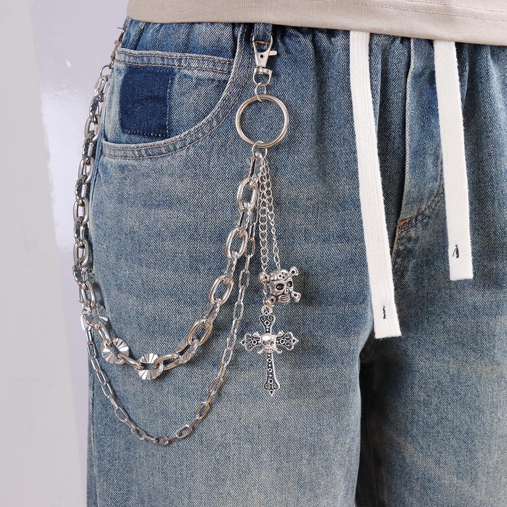 Punk Style Double-Layer Skull Pendant Chain for Pants – European & American Fashion