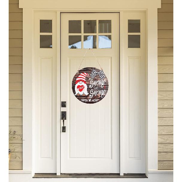 CYNOSA Interchangeable Seasonal Gnome Sweet Gnome Welcome Sign Front Door Decor Wooden Gnome Door Hanger, 12 Inches Farmhouse Wall Sign Gnome Decor