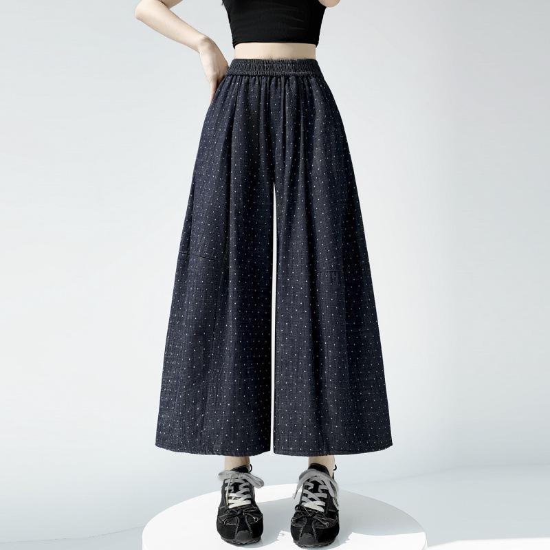 Women s 2026 Summer High-Waisted Loose Polka Dot Wide-Leg Cropped Pants L