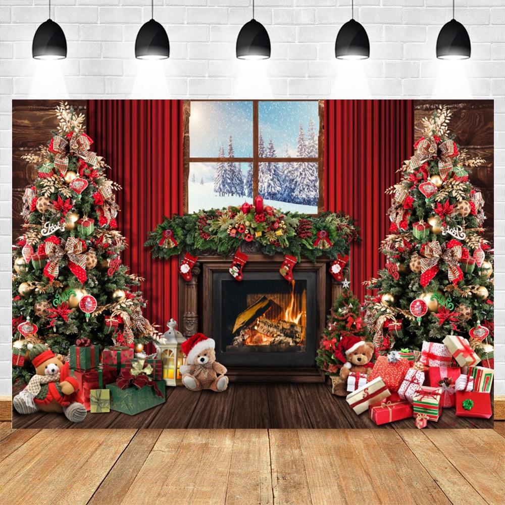 Christmas Photography Background Custom Christmas Tree Fireplace Poster Family Portrait Children Carnival Party Banner Decor