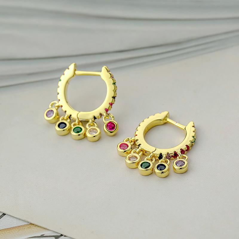 ANENJERY New Colored Zircon Tassel Hoop Earring for Women Girl's Fashion Jewelry Earrings