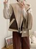 Winter Chic Vintage Leather Lamb Wool Waistcoat Women New Design Thick Hoodied Retro Coat Aesthetic Casual Street Fashion Jacket