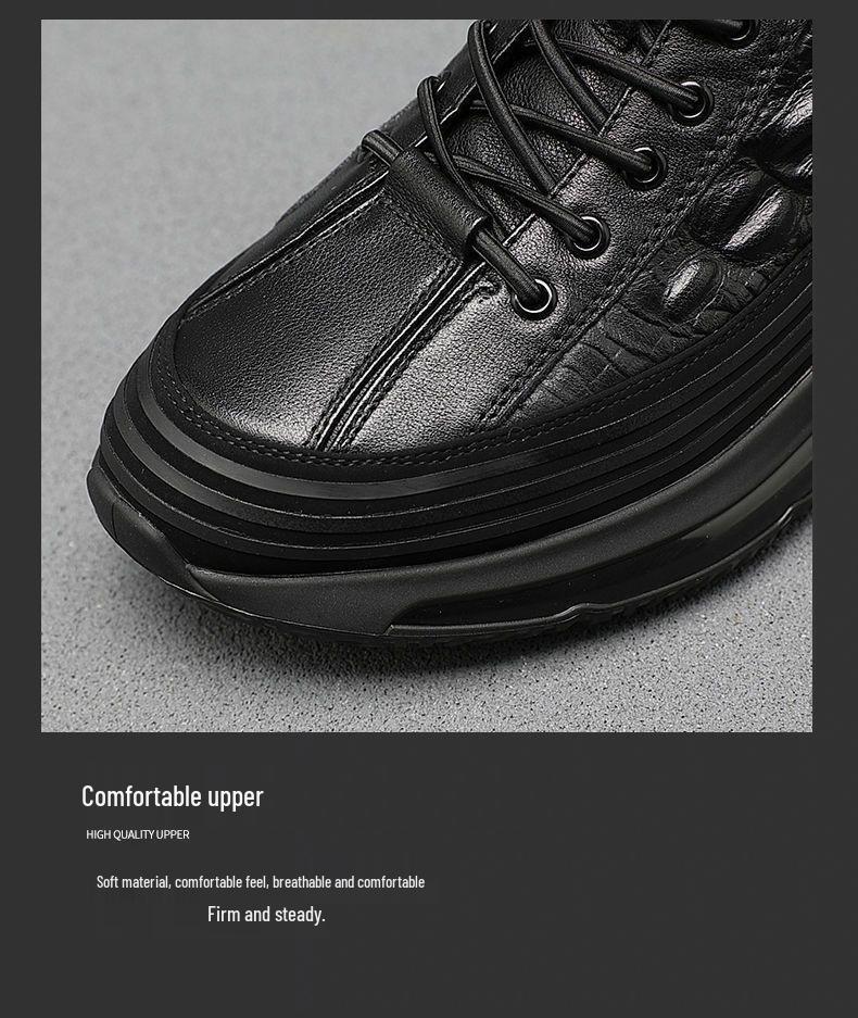 Men's Leather Height-Increasing Sneakers: Thick Sole, High-Top Casual Dad Shoes for Spring and Summer.