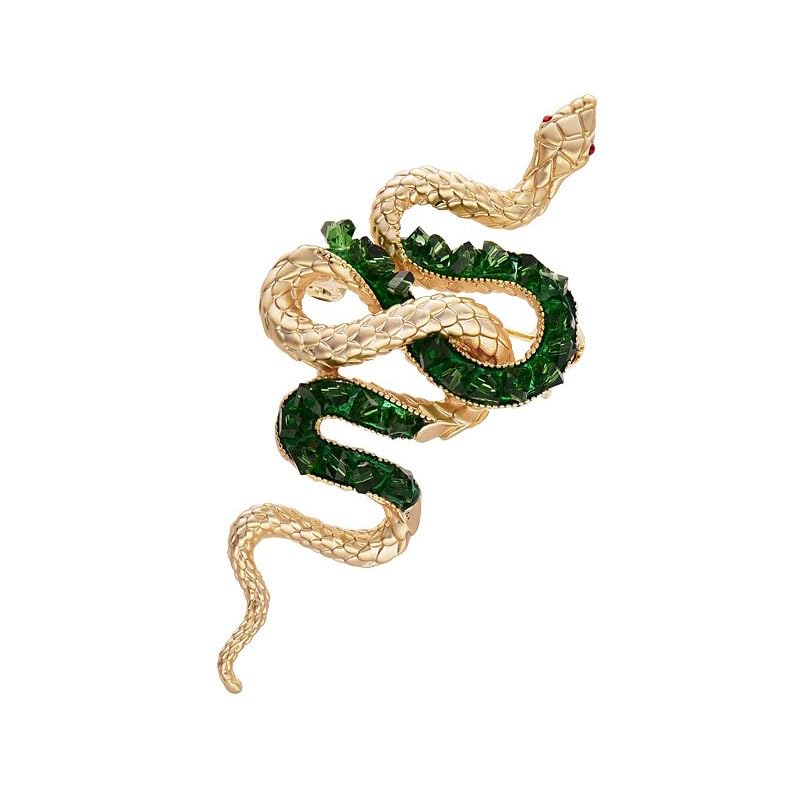 

Rockyu Allure Brooch for Women Gold Snake Brooch with Crystal Green and Blue Gems Short and Long Sizes Chinese Style Graduation Favourite Year Gift зелений