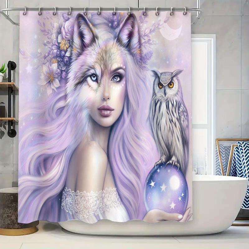 Fantasy Mermaid Shower Curtain Ocean Wave Bathroom Decor Sea Goddess Washable Curtains Home Decor W60H190(CM)-1 Pcs