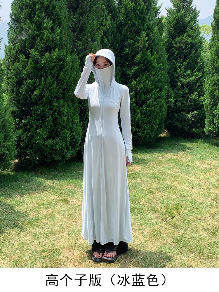 1011 Sommer Neu Lang Ganzkörper Sonnenschutzkleidung Damen Schwarz Schlank Super Lang Kleid UV-Schutz Sonnenschutzkleidung