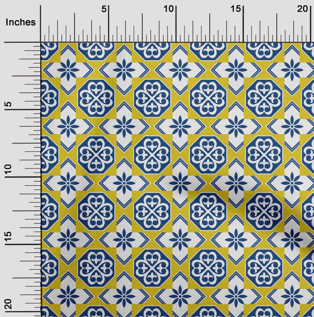 oneOone Cotton Flex Arctic Blue Fabric Floral & Tiles Moroccan Sewing Craft Projects Fabric Prints By Meter 40 Inch