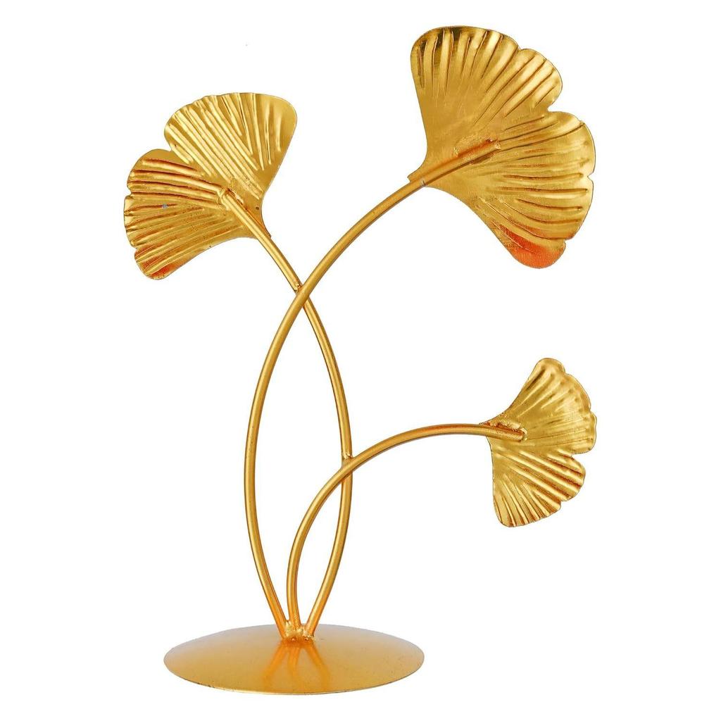 Premium Iron 3 Leaf Shape Decoration Table Stand for Home and Living Room Decor - (7.8 Inches, Gold)- Decorative Items for Home Decor