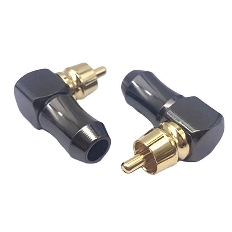 90° L-Shape RCA Plug, Black Gold-Plated Lotus Elbow, Brass Solder Short Tail