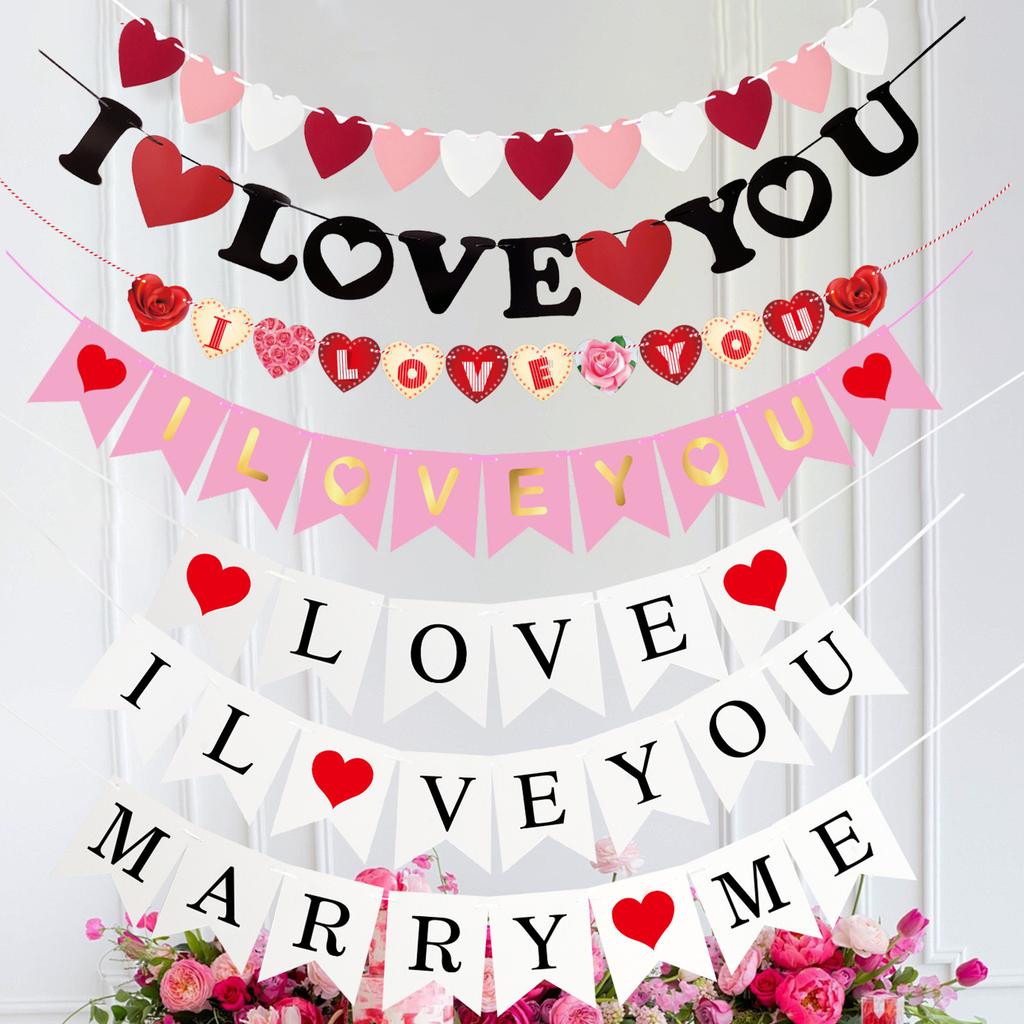 Valentinstag Hängende Banner Girlande Wimpelkette Rotes Herz Papierbanner Türhänger Schmuck Hochzeit Geburtstag Party Dekoration
