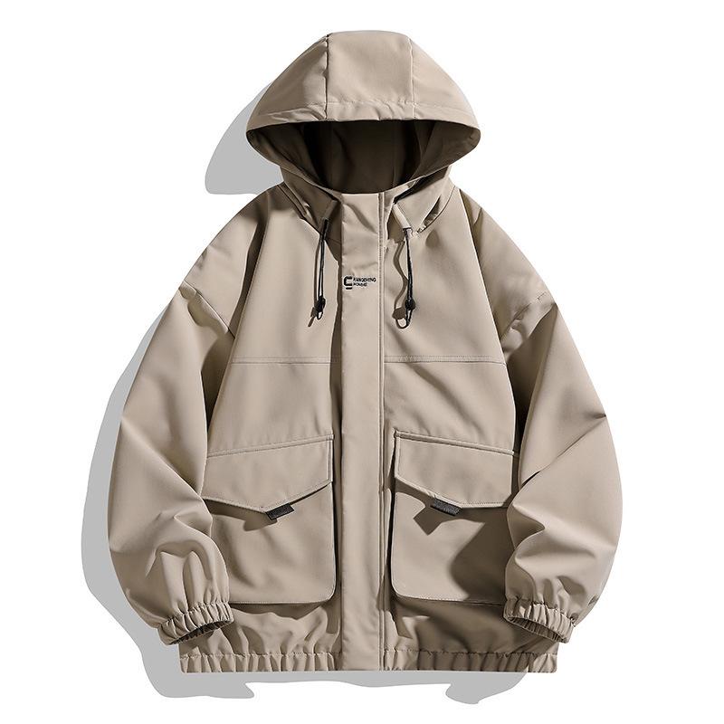 Jacket Jacket Spring and Autumn New Trendy Brand Hooded Loose Tooling Windproof Boys Jacket Autumn and Winter