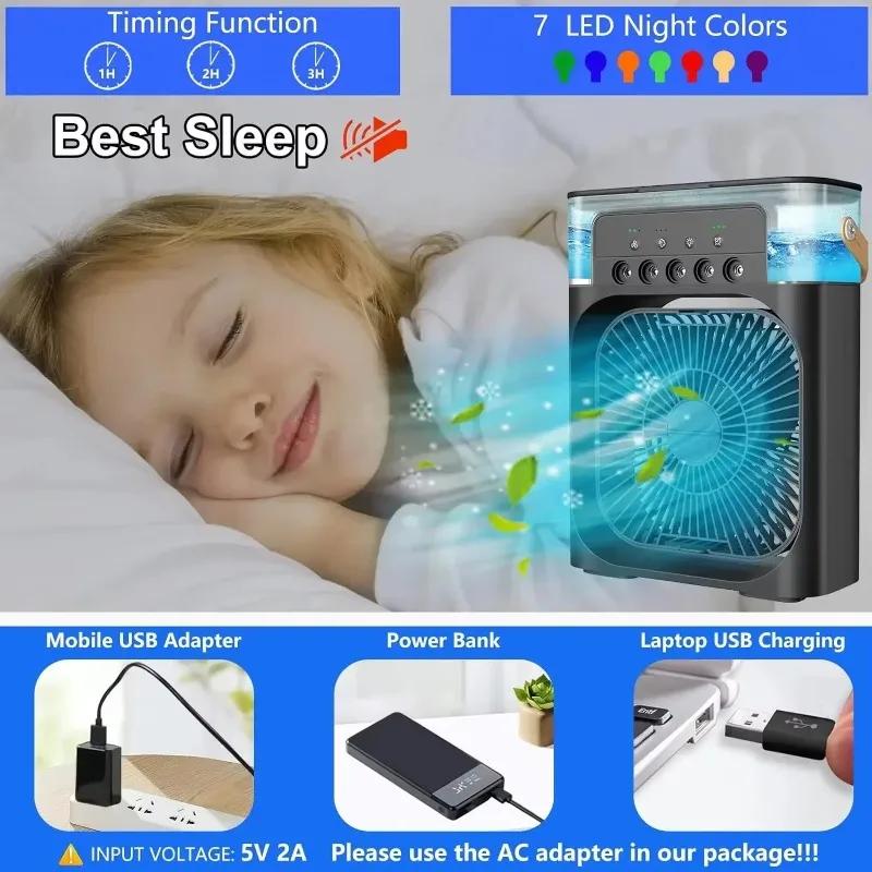 Neuer 3-in-1-Ventilator, Klimaanlage, Haushalts-Mini-Luftkühler, LED-Nachtlicht, tragbarer Luftbefeuchter, Lufteinstellventilator, Büro- und Heimventilator