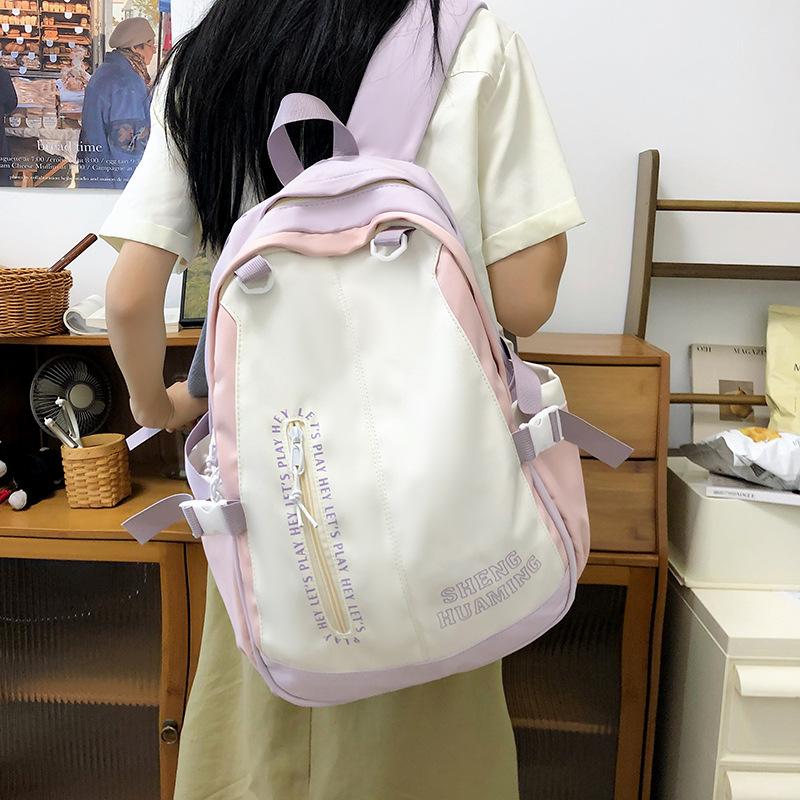 

Female students schoolbag letters large capacity literature and art junior high school students color matching daily commuting backpack розовый