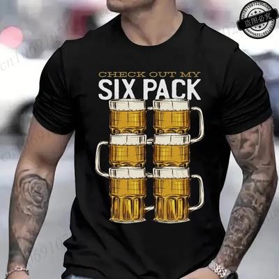 Summer Casual Mens Tshirt Check Out My Six Pack Funny Beer Print TShirts Casual Loose for Men T Shirt Oneck Top Men Tee