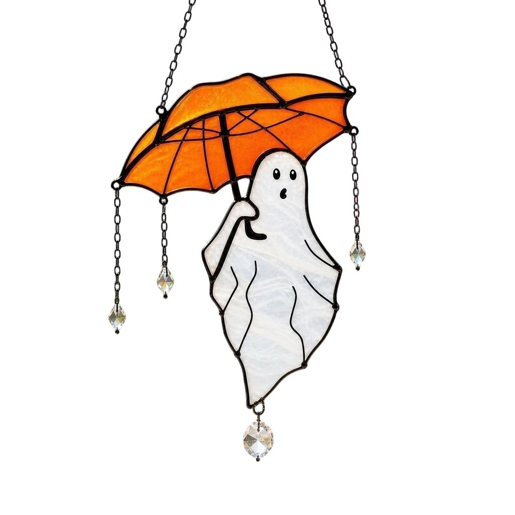 Acrylic Hanging Ghost Ornament with Umbrella Design Halloween Decoration Indoor Outdoor Hanging Pendant for Seasonal Home Decor
