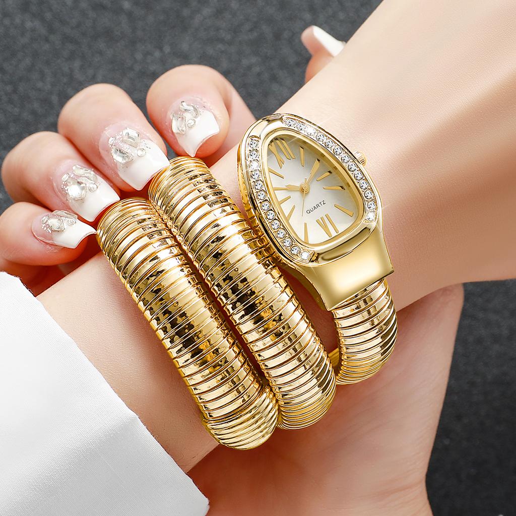 Fashion Women Snake Shape Quartz Watches Luxury Rhinestone Roma Dial Wristwatch Girls Clock Reloj Mujer