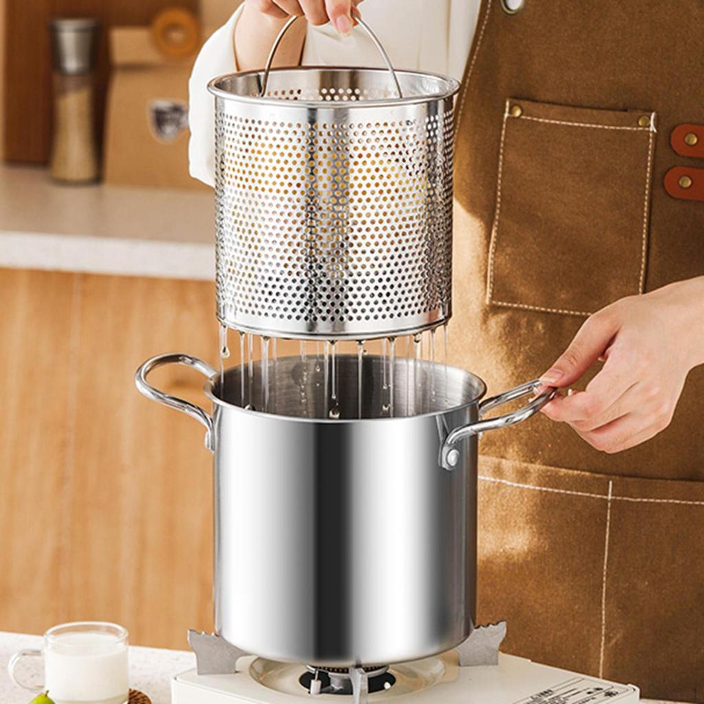 Frityrkoker Kjøkkennudler Pot med kurv pommes frites Pan Stor kapasitet