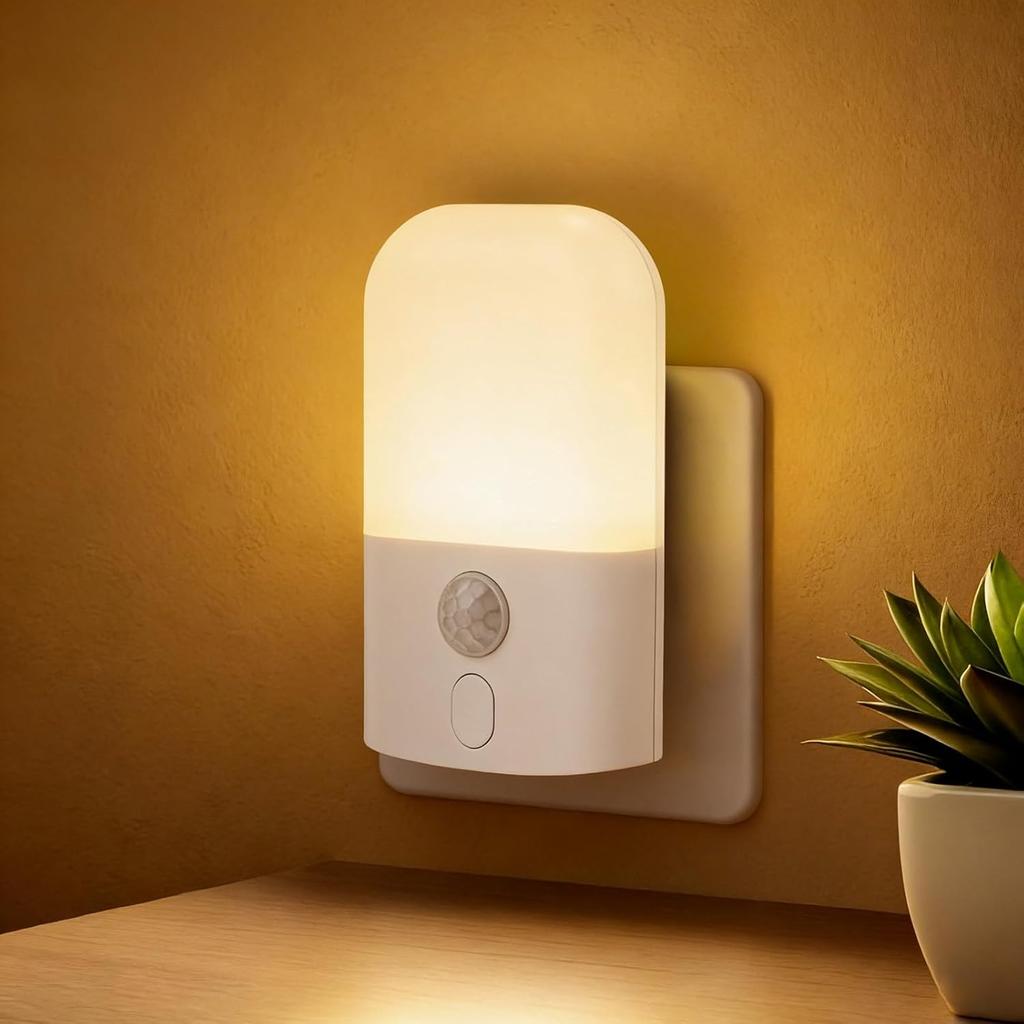 Motion Sensor Plug In Night Light, Dusk to Dawn LED Wall Night Lamp for Bathroom Kids Room