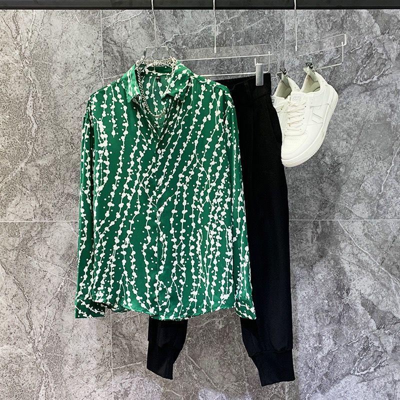 Popular No-iron Thin Printed Long-sleeved Shirt Versatile and Trendy