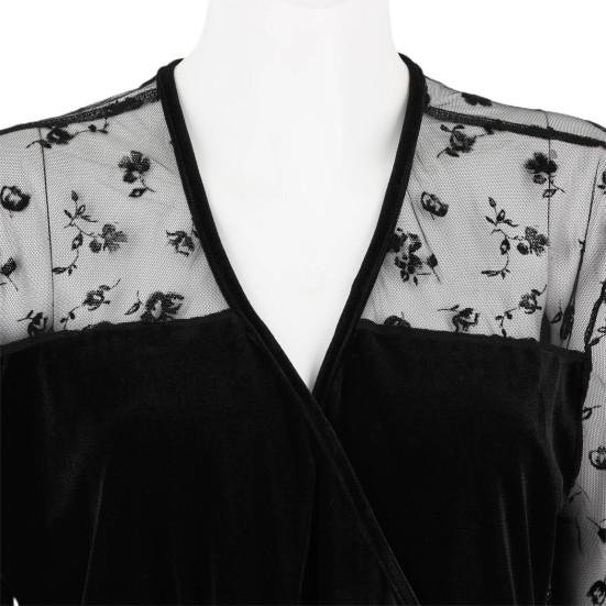 Elegantes Damen-Midikleid mit V-Ausschnitt und Spitzennähten, lange Ärmel, figurbetontes Kleid, Übergröße, Taille, festes, dünnes Kleid, Clubwear