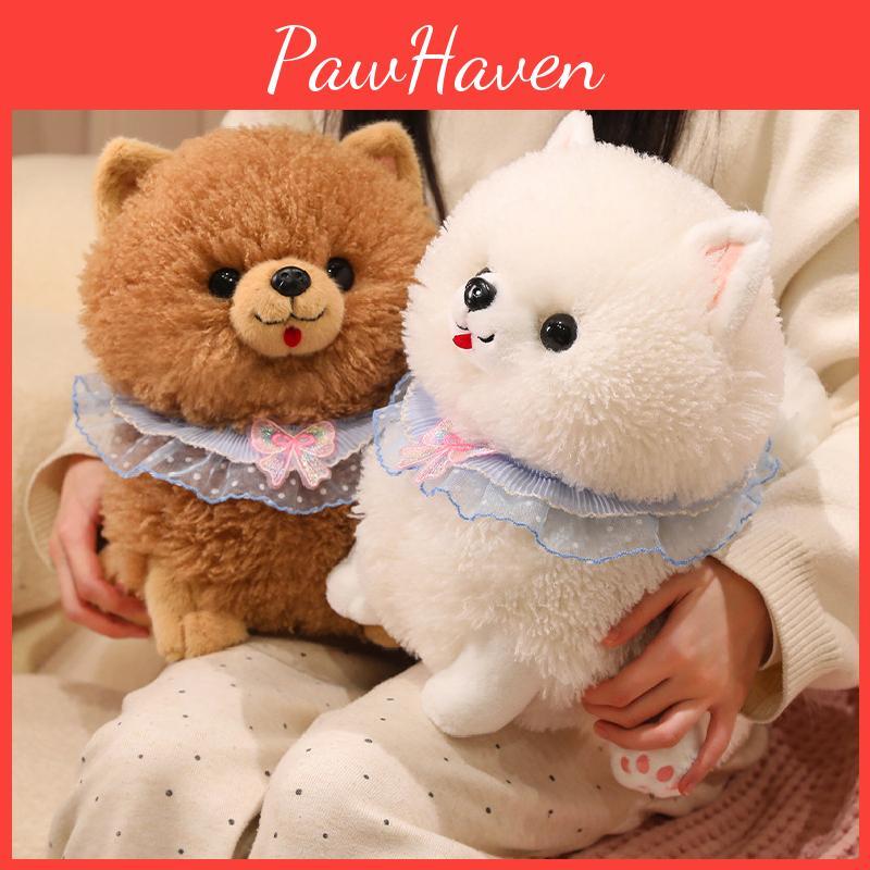 Scarf Lace Cute Pomeranian Plush Doll Children Companion Toy For Decor Room