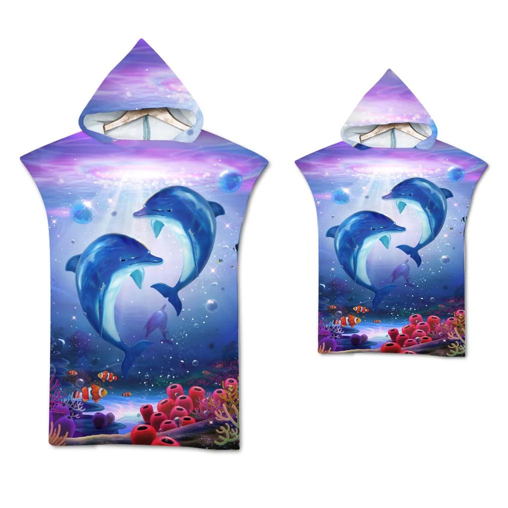 Textilien Unisex Kids Dolphin Beach Towel Quick Dry Hooded Cloak Wetsuit Adult Kids Large Bath Towels Parent-Child Poncho Bathrobe For Swim Surf 75Cm
