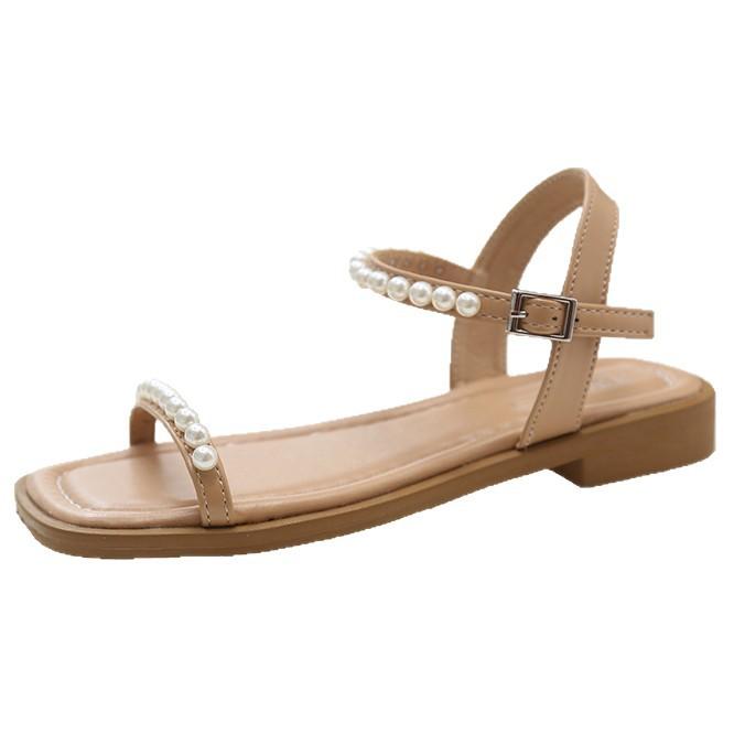 Flat-soled Sandals Female 2025 New Summer French Fairy Style with Skirt Low Heel with Beautiful Sandals