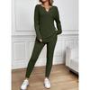 Women V Neck Long Sleeve Thin Casual Two Piece Loungewear Set With Long Pants