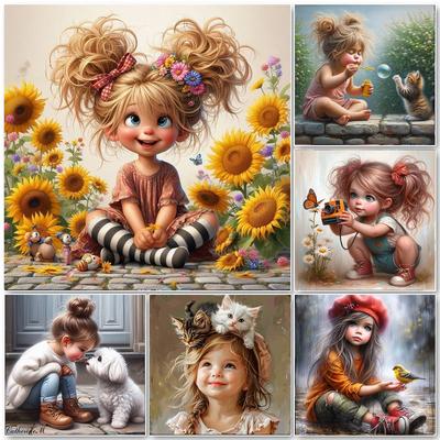 5D DIY Diamond Painting Art New Cute Girl and Puppy Full Square Round Diamond Mosaic Cross Stitch Kits Embroidery Home Decor