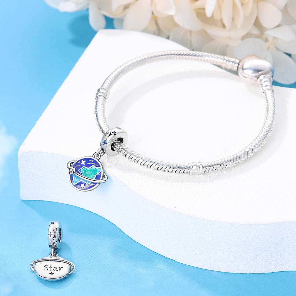 White Copper Plated 9 Silver Rocket Beaded Moon Charm Accessories Diy Beads Bracelet Necklace