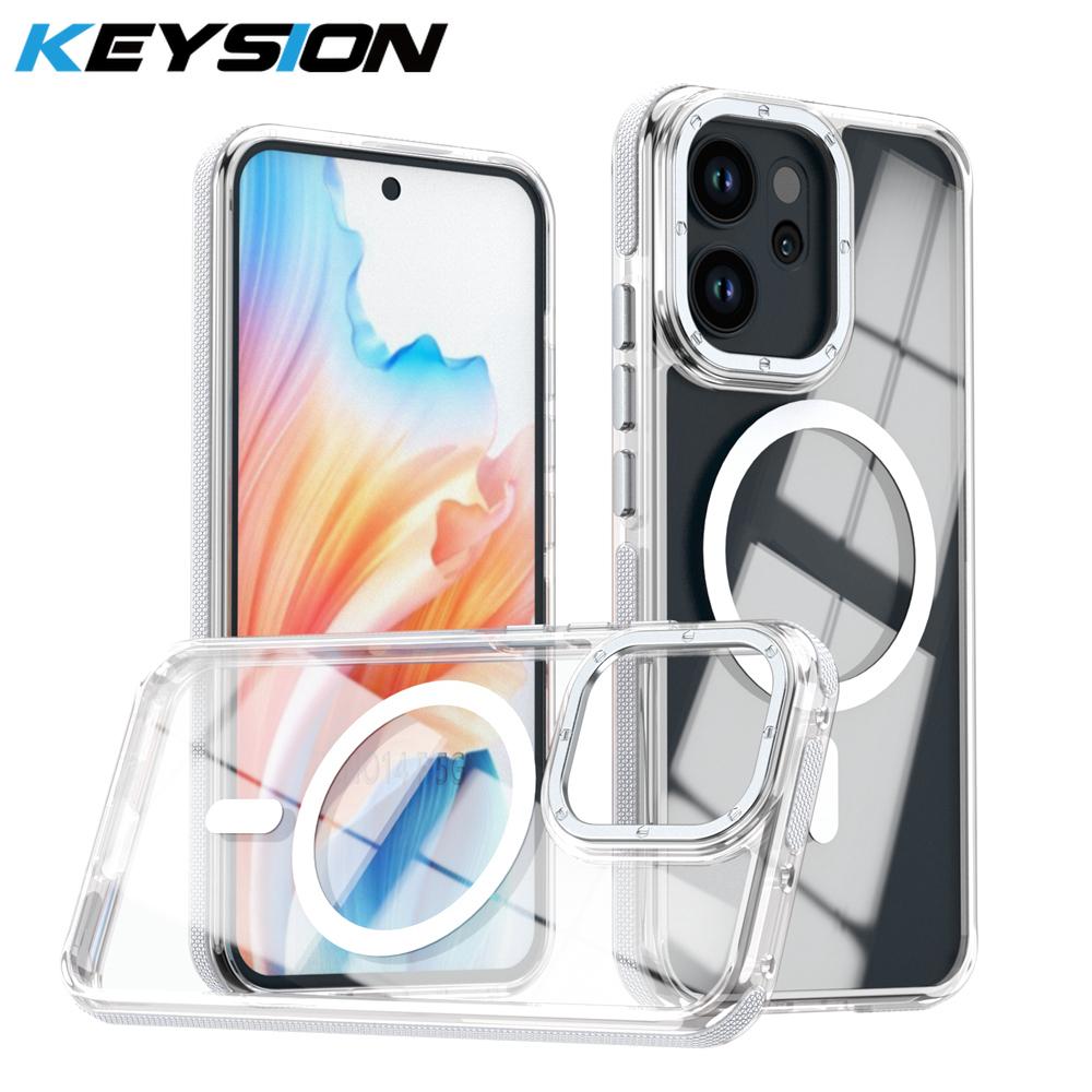 KEYSION HD Transparent Magnetic Case for MagSafe for OPPO Reno 14 F 5G 13 F 4G 12 F 5G Clear Shockproof Phone Back Cover
