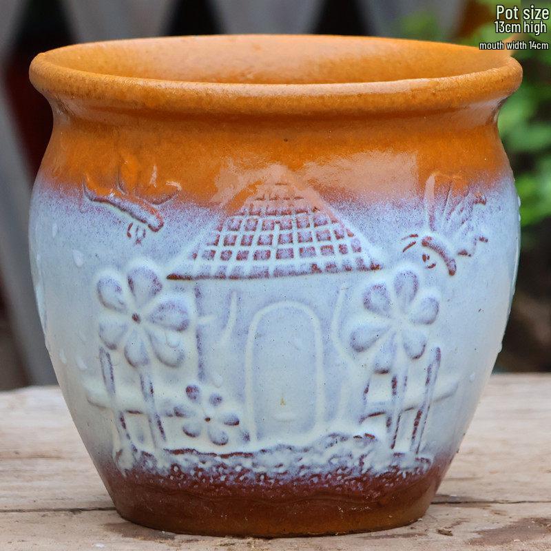 Handmade Large Coarse Pottery Succulent Flower Pot – Round Purple Sand Ceramic Planter