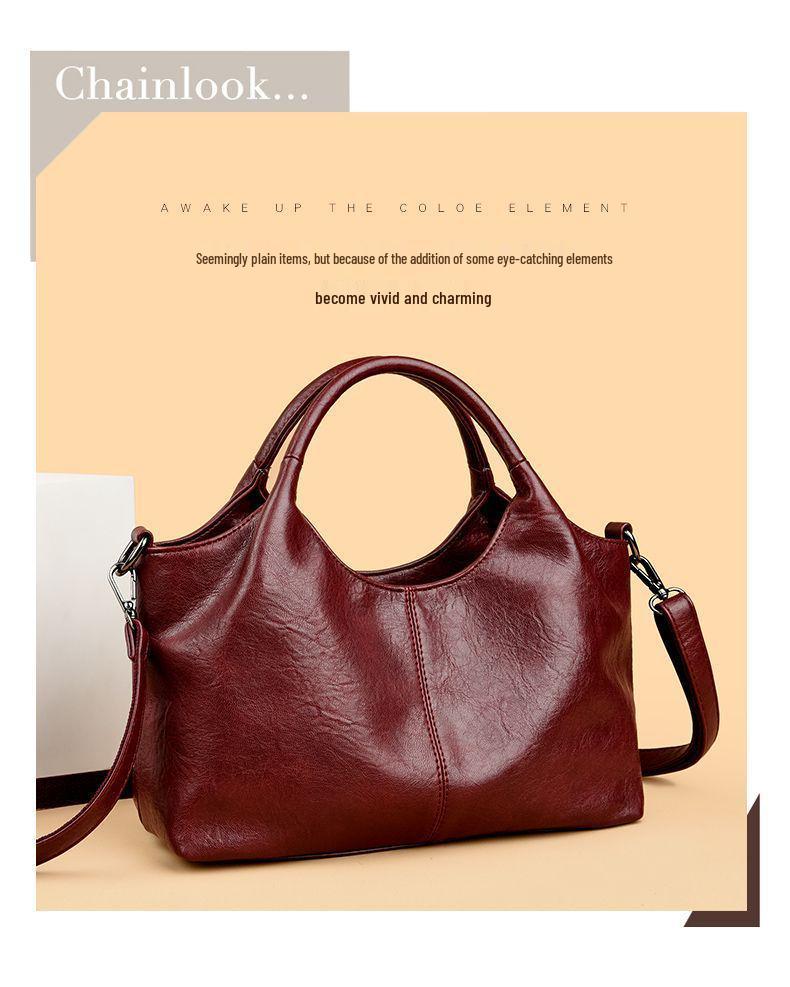 Bolso de Mano Grande de Moda para Mujer de Cuero Genuino, Bolso Versátil de Hombro y Cruzado, Cuero Suave para Mujeres de Mediana Edad, Nuevo Estilo.