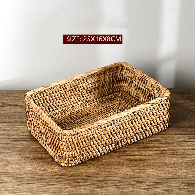 1PC Handmade Woven Fruit Basket Exquisite Snack and Fruit Tray Large-sized Rattan Snack Storage Basket Kitchen Bread Basket