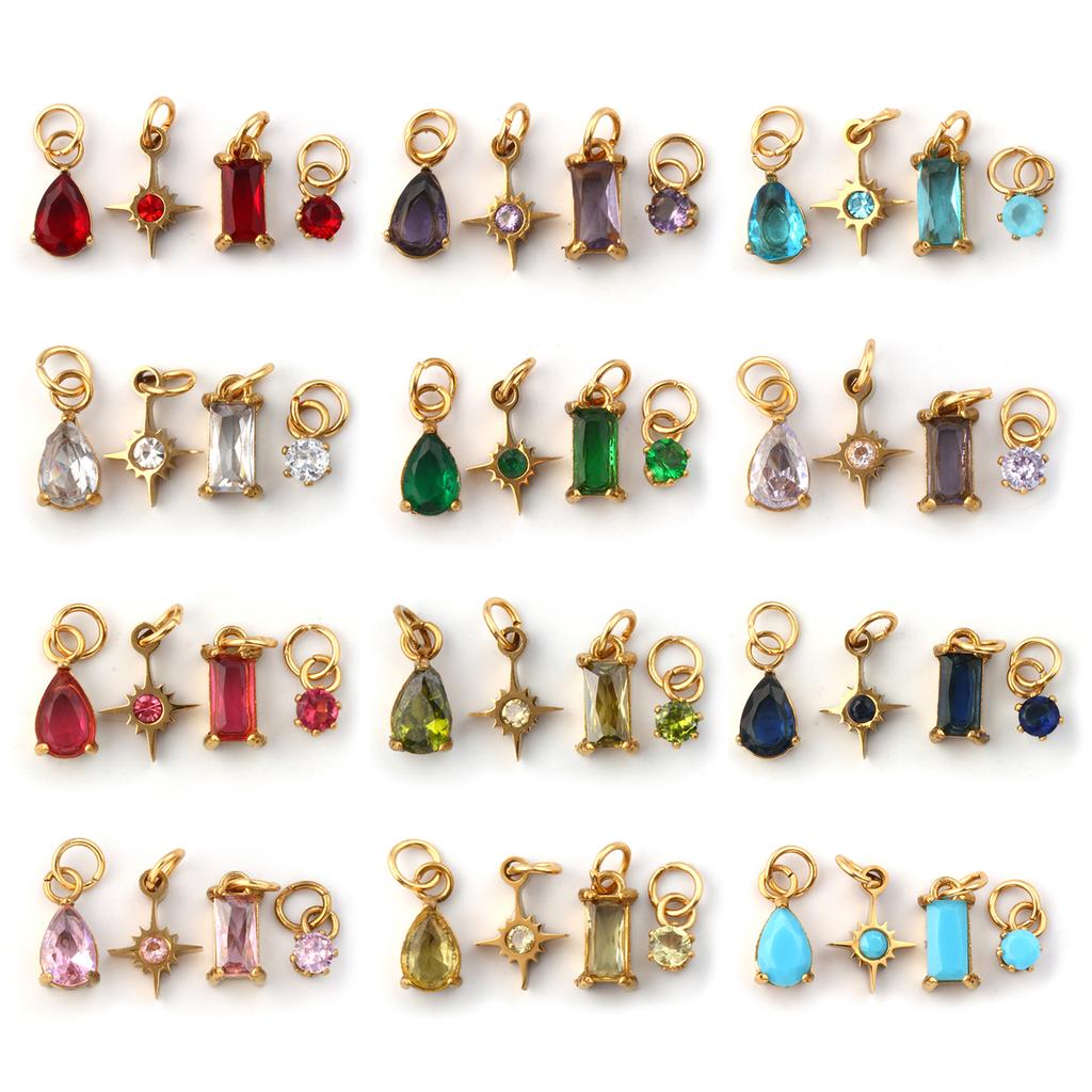 1 Set 304 Stainless Steel Cubic Zirconia Birthstone CharmsGold Plated Mini Pendants for DIY Necklace Jewelry 12x7mm - 9x3.5mm