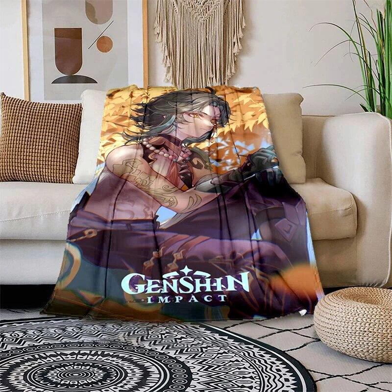 Genshin Impact Měkká plyšová rozkládací pohovka házecí kreslený moderní flanelový povlak na deku Gedruckt Bettdecke Geschenk piknikové deky