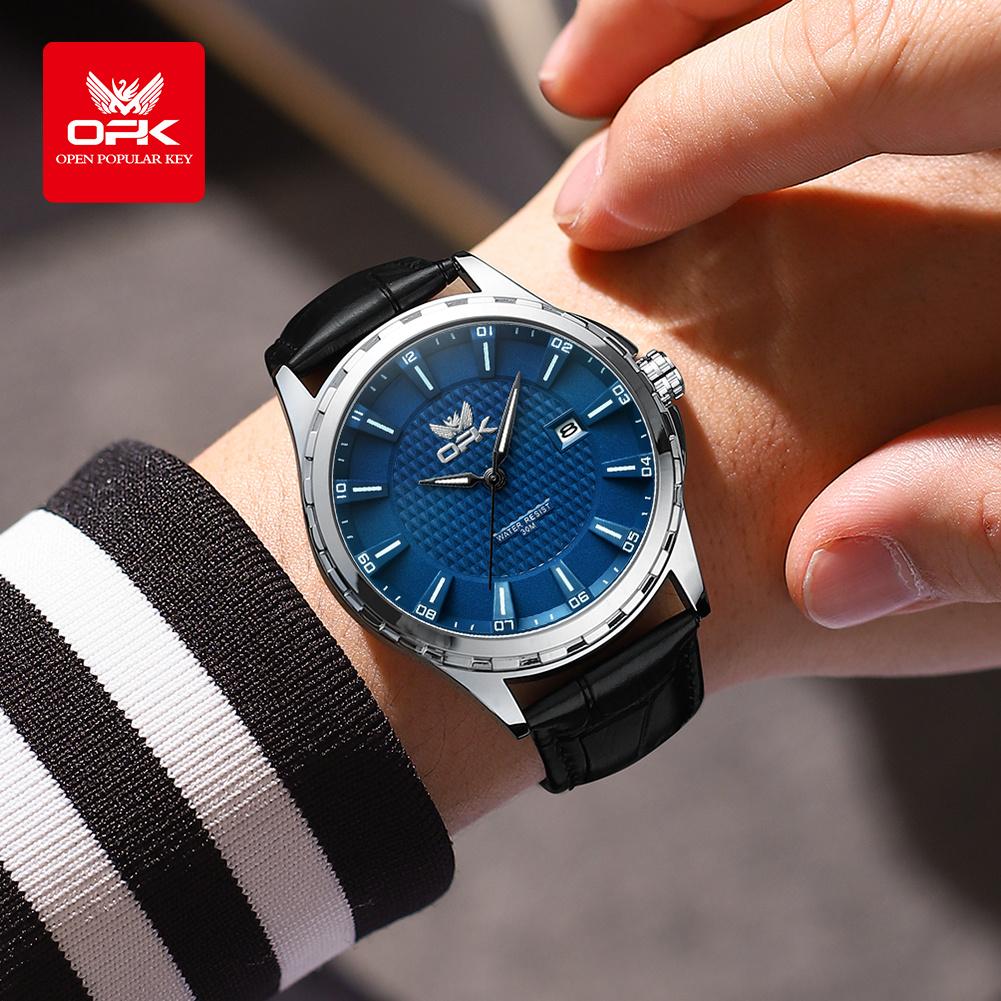 OPK Brand Men Watch 30M Waterproof Stainless steel Leather Strap Man Hand Clock 6037