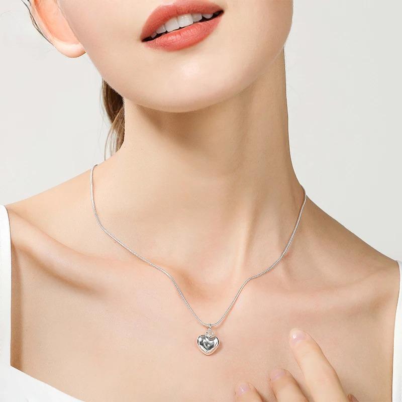 Silver Color Solid Small Heart Pendant Necklace 16-30 Inch Snake Chain For Women Wedding Charm Fashion Jewelry