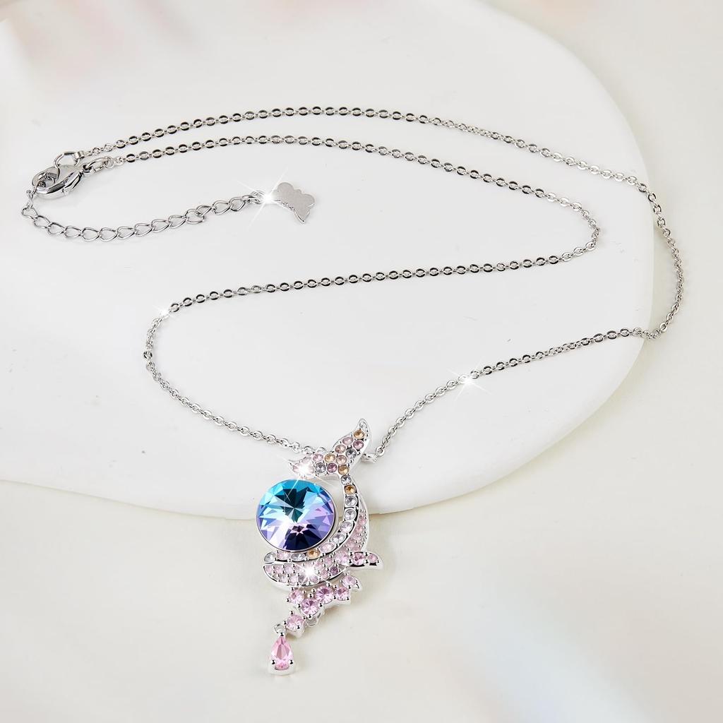 [Richapex] Women's Necklace Pendant Crystal Hypoallergenic Women's Clavicle Chain Accessory Popular Fashion Jewelry Cute Gift Birthstone Pink