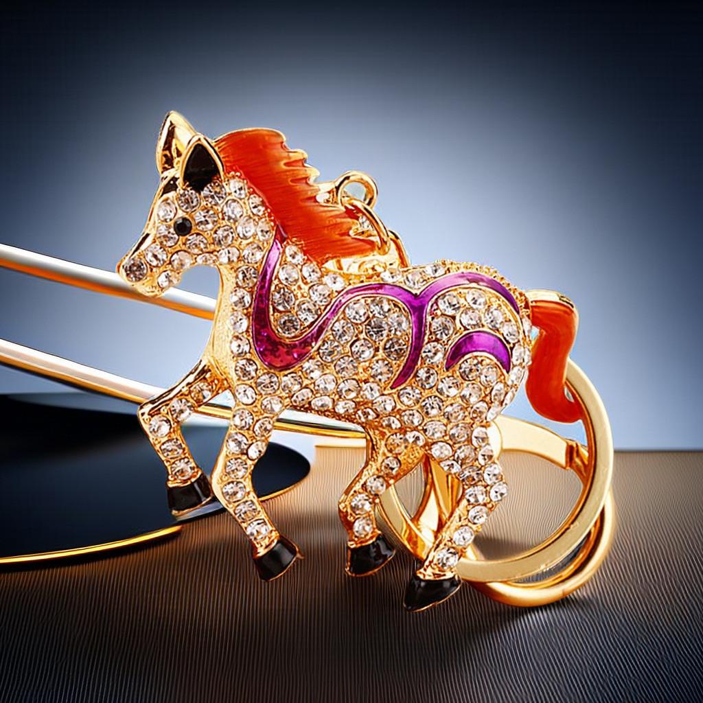 Mini Cute Rhinestone Horse Keychain Bag Pendant Keyring Metal Gift Birthday For