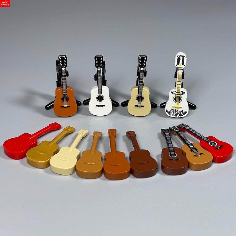 MOC Bricks Guitar Stand 4cm Figure Music Instruments Building Blocks DIY Dolls Toys For Children Gifts