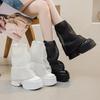 Fashion 11CM Breathable Ankle Mid Calf Boots Summer Mesh High Platform Wedge British Booties Woman New Ladies Chunky Motorcycle Boots