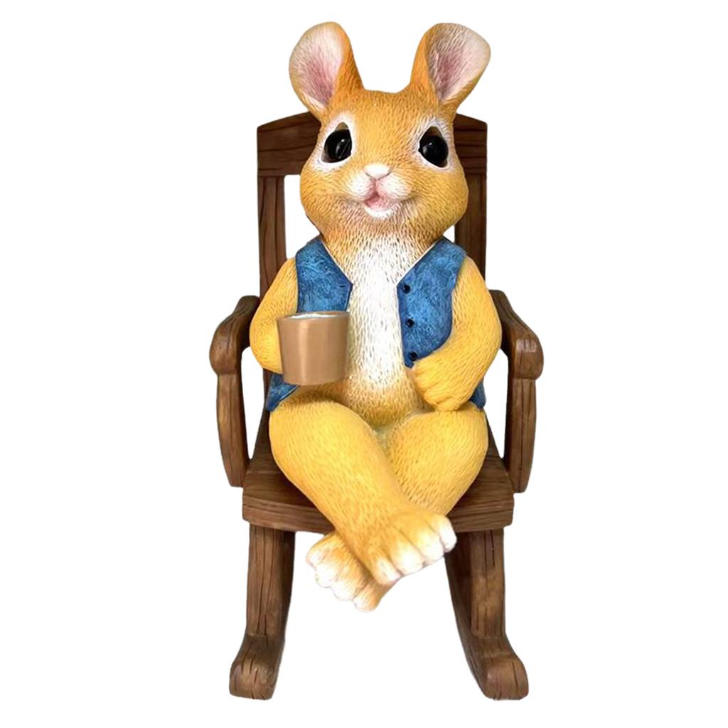 Rabbit Garden Statue Easter Craft Cartoon Animal Sculpture Multicolor for Housewarming Table Shelf Yard Patio Indoor